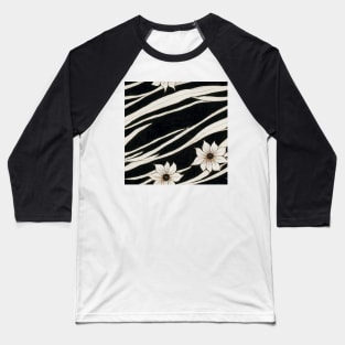 Black and White Vintage Floral Cottagecore Gothic Romantic Flower Peony Rose Leaf Design Baseball T-Shirt